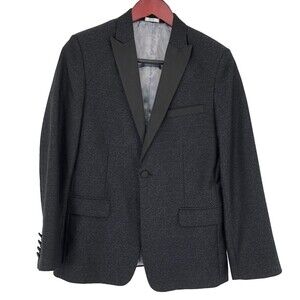 CALVIN KLEIN Black Jacquard Suit Jacket Blazer Modern Fit Stretch Boys Size 16